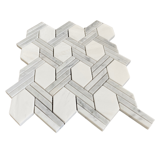 Fiore Marble Mosaic Waterjet Tile: Dolomite & Bianco Carrara Mosaic for Kitchen Backsplash| Bathroom Floor Tile| Wall Accent| Luxurious Tile All Marble Tiles
