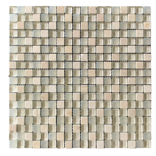 Glass Mosaic Tile Mix Crema Marfil and Glass for Back Splash | Kitchen and Bathroom Tile Ideas | Trendy Marble Tile Design All Marble Tiles