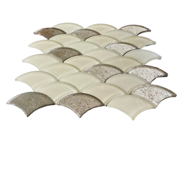 Scaglie Glass Mocha & Gold Waterjet Mosaic Tile Polished| Elegant Wall Décor| Rich Design| Ideal for Kitchen Backsplash & Bathrooms| Luxurious & Distinctive All Marble Tiles