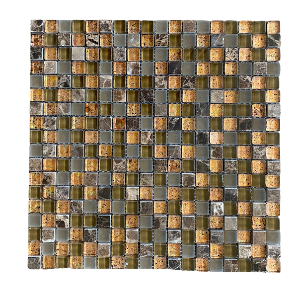 Dark Brown Mixed Glass and Marble Square Mosaic Tile 5/8"X 5/8" Polished for Accent Wall |Brown Mosaic | Back splash Kitchen| Bathroom| Luxurious Glass Tile All Marble Tiles