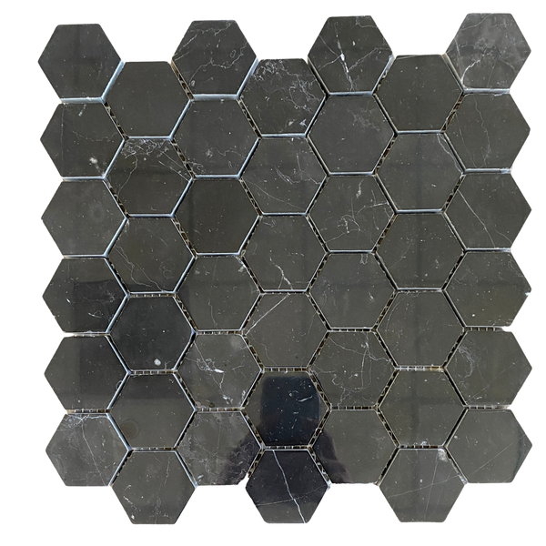Nero Marquina Marble Mosaic Polished Hexagon 2" - All Marble Tiles