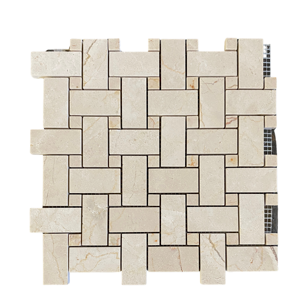 Crema Marfil Mega Basketweave Marble Mosaic Polished Tile for Shower Floor | Shower Wall | Kitchen Backsplash | Floor Tile | Wall Tile | Kitchen Floor All Marble Tiles