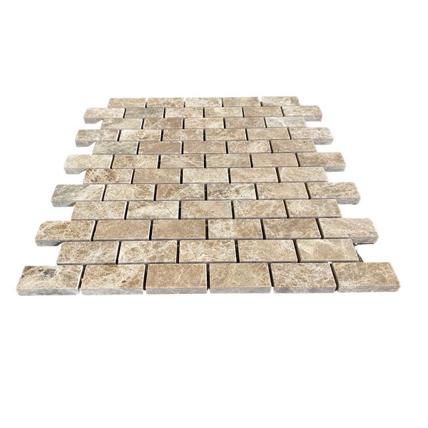 Light Emperador Brick 1x2 Marble Mosaic Polished Tile for Shower Floor | Shower Wall | Kitchen Backsplash | Floor Tile | Wall Tile | Kitchen Floor All Marble Tiles