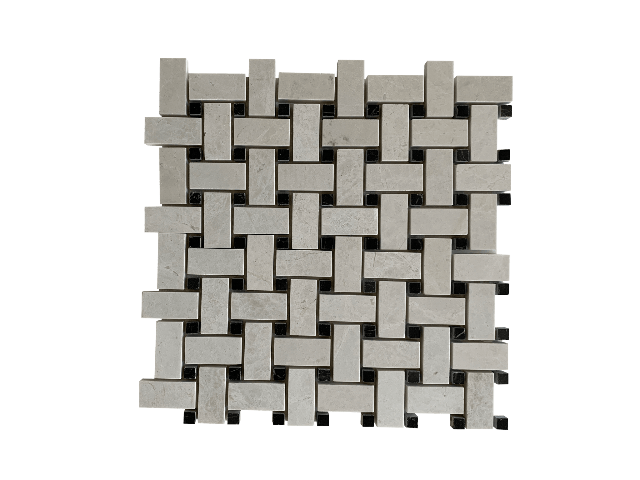 ***NOT ACTIVE UNTIL NEW LOT ARRIVAL***Vanilla Ice Marble Mosaic Tile Basketweave with Black Dot 1x2 Polished - All Marble Tiles