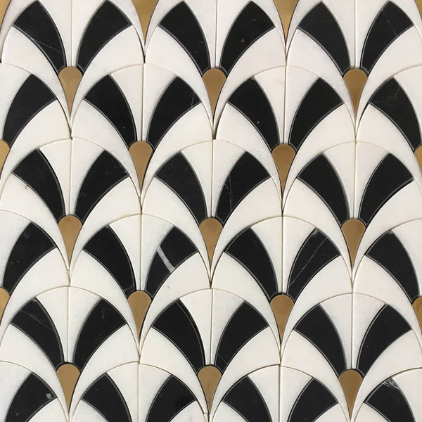 Fan Waterjet Mosaic Thassos and Mother of Pearl All Marble Tiles