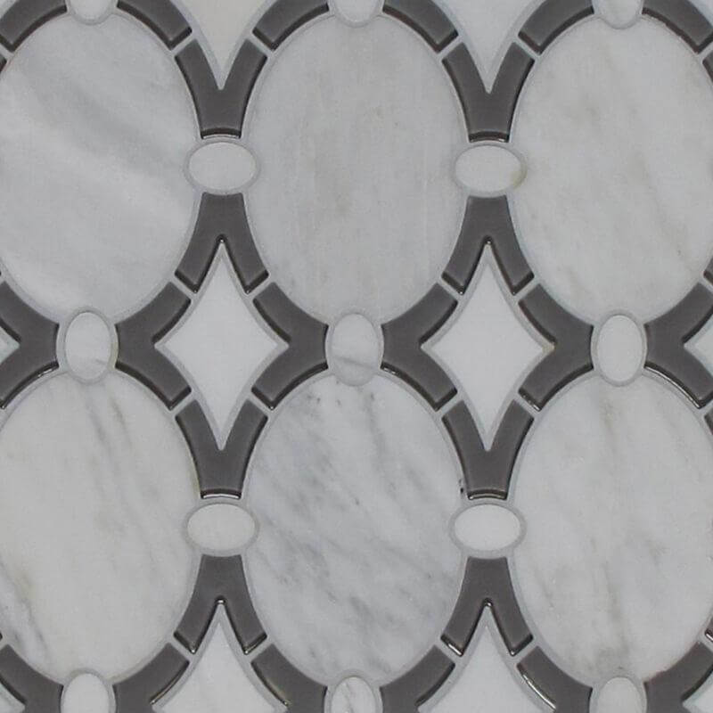Antique Arabescato and White Glass Clear Waterjet Mosaic Backsplash for Kitchen| Fireplace Tile| Luxury Tile for Fireplace| Fancy Tiles| Kitchen Tile Ideas All Marble Tiles