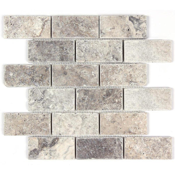 Silver Travertine Tumbled 2x4 Brick Mosaic Tile – All Marble Tiles