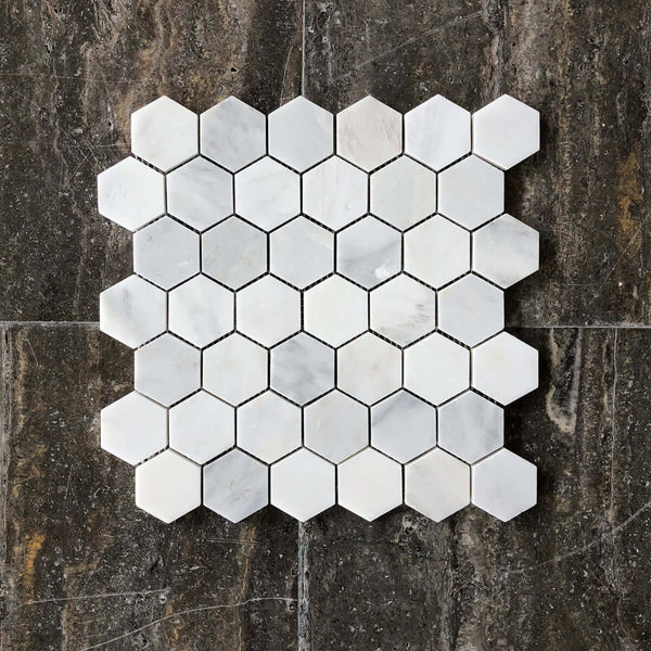 Arabescato Carrara Marble 2" Hexagon Honed Backsplash Tile| Kitchen Mosaic| Wall and Floor Mosaic| Bathroom Mosaic| Shower Mosaic Tile| Shower Floor Mosaic All Marble Tiles