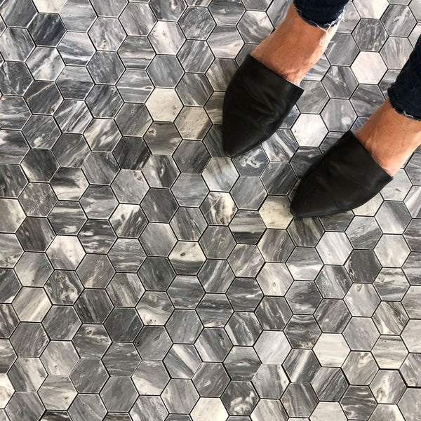 Bardiglio Hexagon 2" Polished Mosaic All Marble Tiles