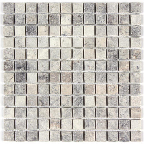 Silver Travertine Tumbled 1x1 Mosaic Tile All Marble Tiles