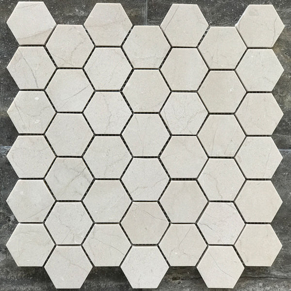 Crema Marfil Hexagon 2" Polished Mosaic All Marble Tiles