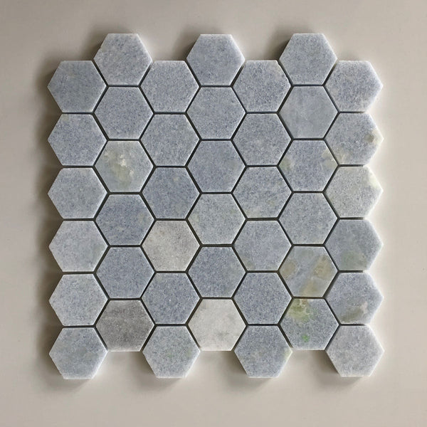 Blue Celeste Hexagon 2" Polished Mosaic Hexagon Backsplash| Hexagon Tile| Blue Hexagon| Kitchen Back Splash All Marble Tiles
