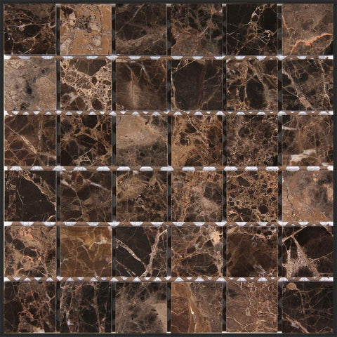 Dark Emperador 2x2 Square Polished Marble Mosaic All Marble Tiles