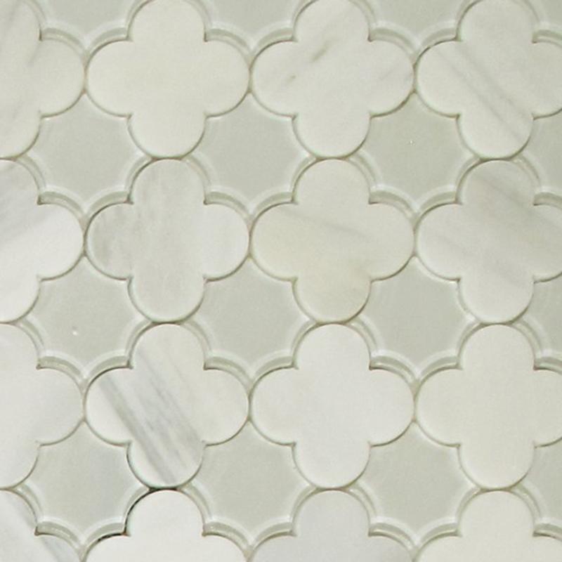 Flower Waterjet Mosaic Arabescato and Frosted Glass All Marble Tiles