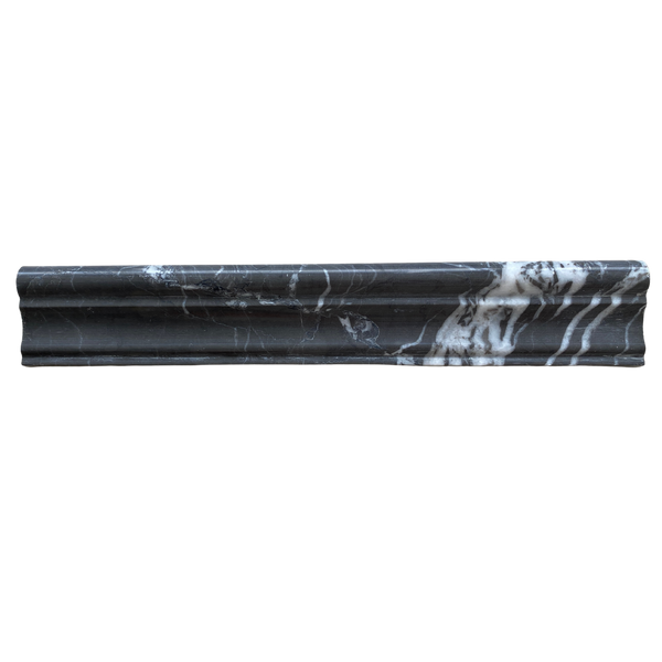 Graphite Marble Polished Crown Ogee Trim 2x12| Black Trim Piece| Graphite Marble Molding| Ogee Marble Trim Tile| Wall Trim Tile| Black and White Marble Molding All Marble Tiles