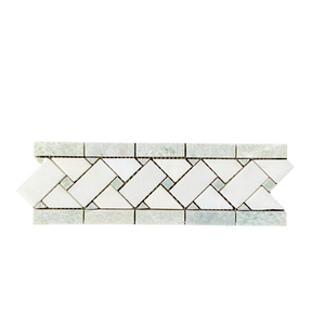 Ming Green and Pure White Basketweave Border Tile Polished| green Marble Border Tile| Basketweave Marble Border| Decorative Marble Border Tile| Ming Green Marble Trim for Floor and Wall All Marble Tiles