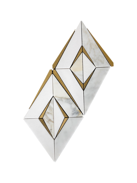 Diamond Waterjet Mosaic With Calacatta, Brass, & Thassos All Marble Tiles