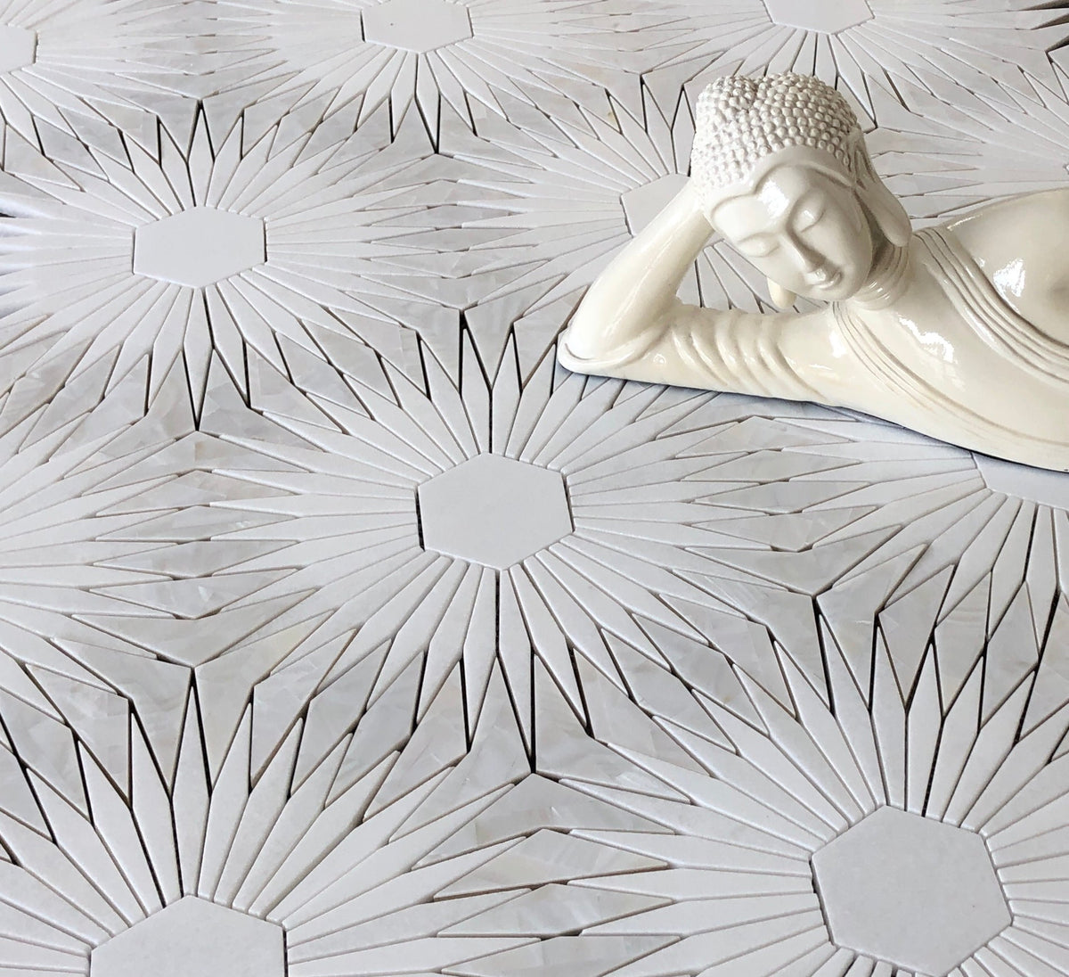 Night Star Waterjet Mosaic Thassos & Mother of Pearl – All Marble Tiles